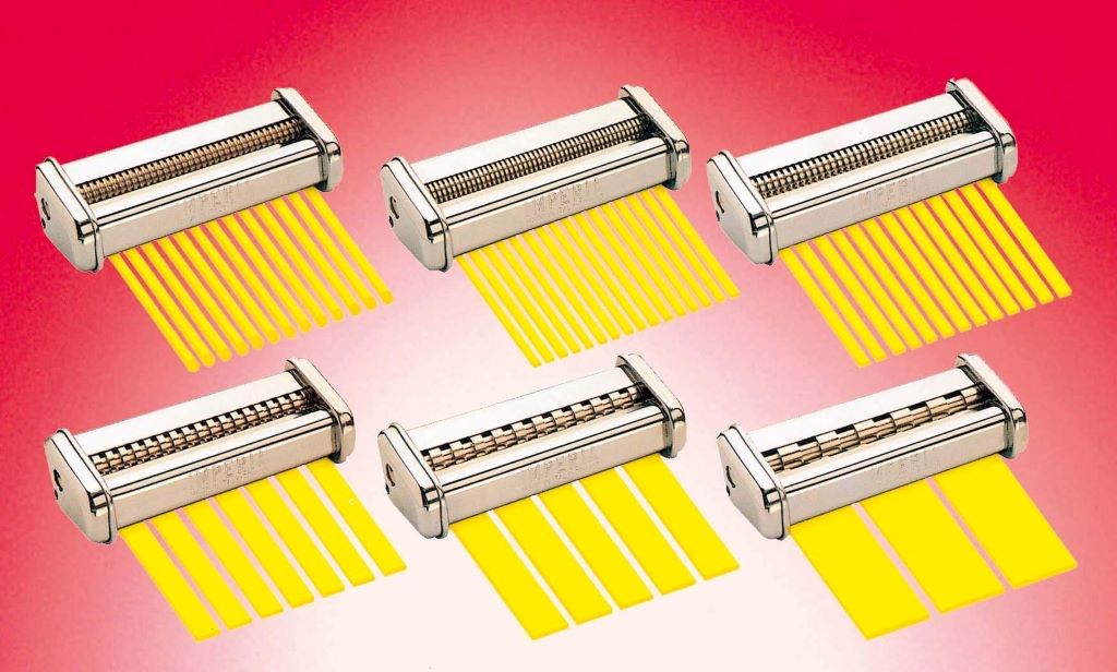 Imperia Angel Hair Cutter slicing fresh pasta into thin angel hair strands.