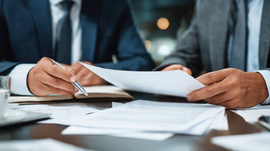 Business professionals reviewing employee benefit trust qualification documents and eligibility criteria