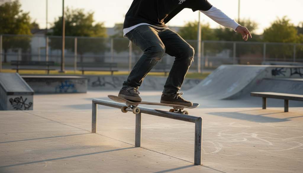 Skater grinding a rail on a setup with Independent Stage 11 trucks