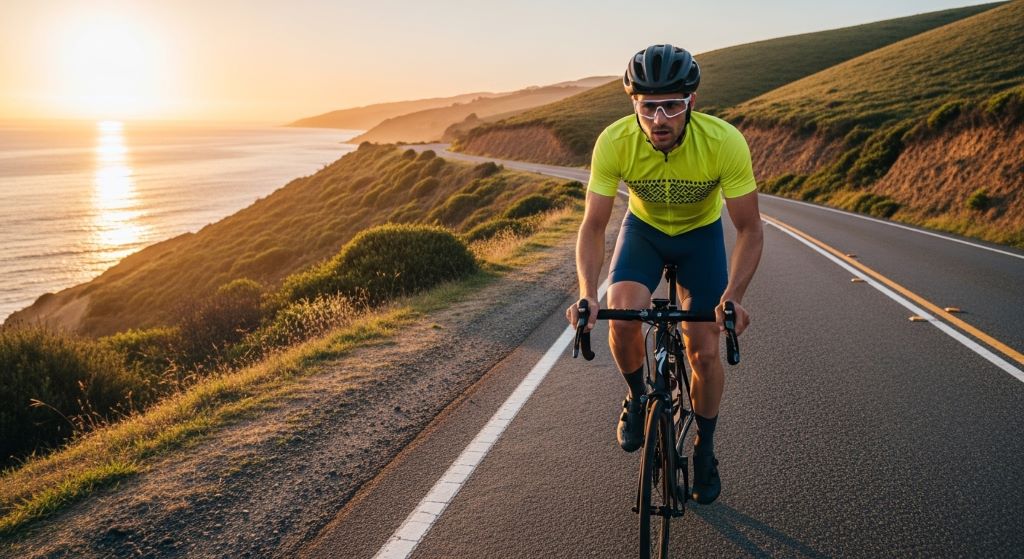 Cyclist wearing affordable cycling gear on a road ride