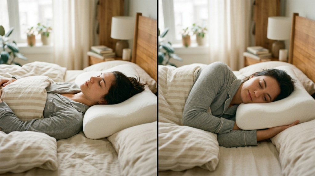 A person sleeping on their back then shifting to their side.