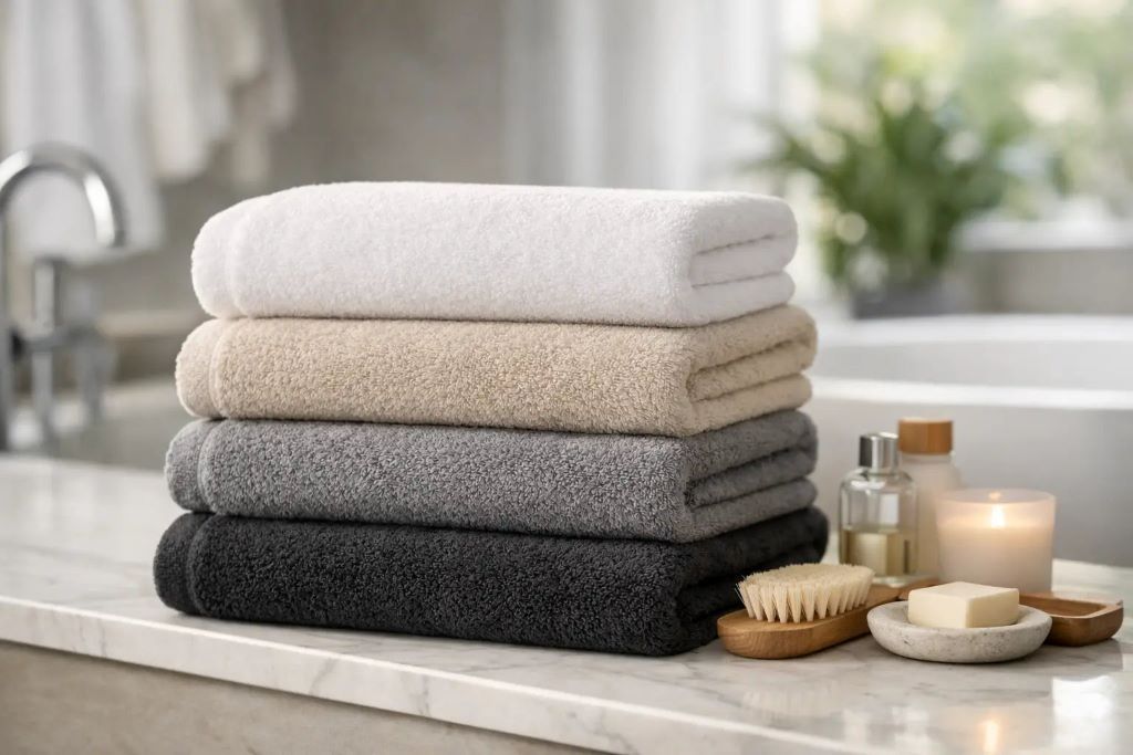 Close-up of plush cotton towel showing texture and absorbency