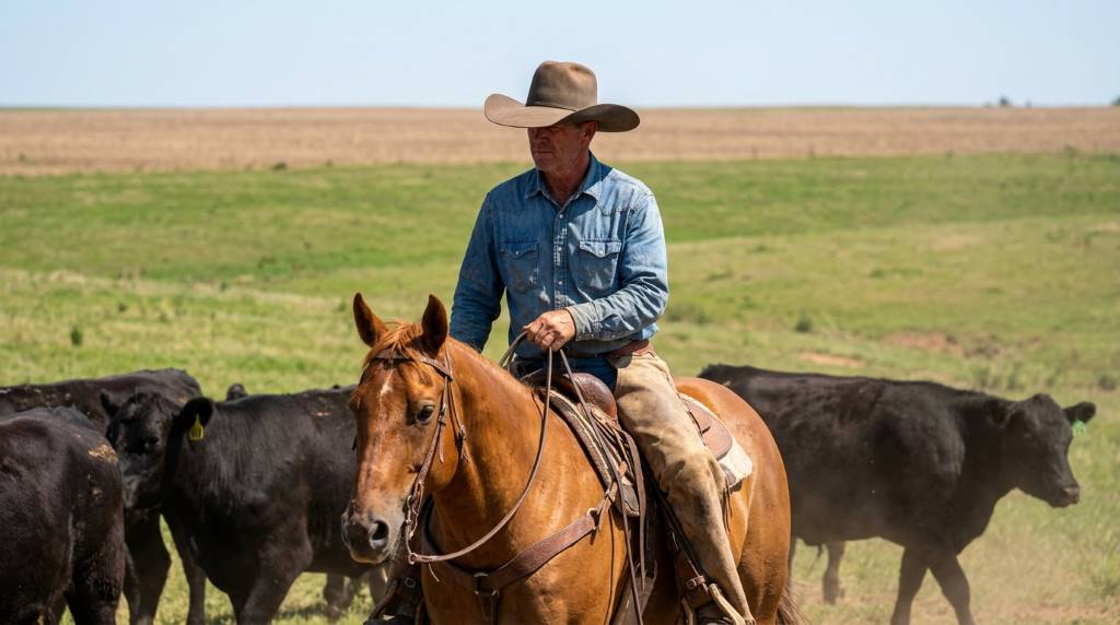 Ranch hands working outdoors with sun protective cowboy hats