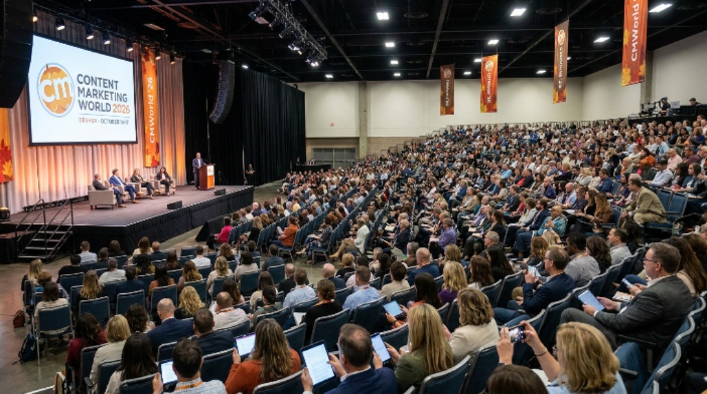 Content Marketing World 2026 Denver conference stage with audience October